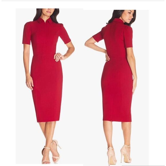 Dress the Population Women's Gloria Collared Zip Neck Short Sleeve dress - Picture 1 of 10
